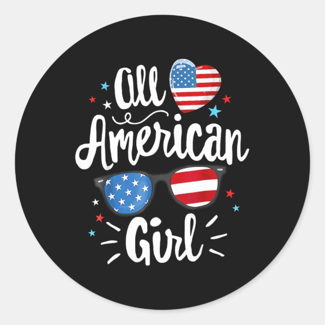 All American Girl Women American Flag 4th Of July  Classic Round Sticker (Front)