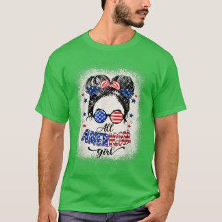 All American Girls 4th Of July  Daughter Messy Bun T-Shirt