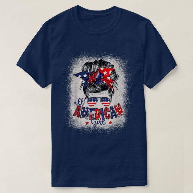 All American Girls 4th of July  Daughter Messy Bun T-Shirt (Design Front)