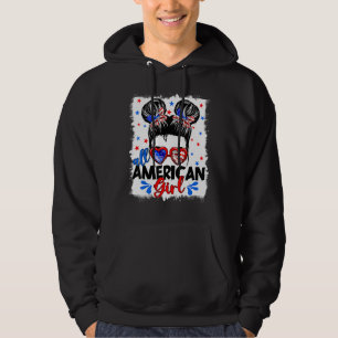 All American Girls 4th Of July Patriotic Messy Bun Hoodie