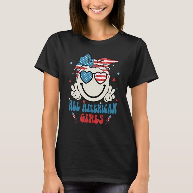 All American Girls Smile Face 4th Of July Women Re T-Shirt (Front)