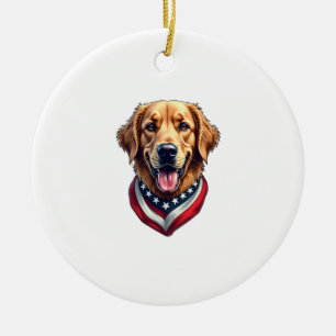 All American Golden Retriever Vintage Tee 4 Ceramic Tree Decoration