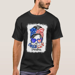 All American Grandma Messy Bun Usa Flag 4th Of Jul T-Shirt