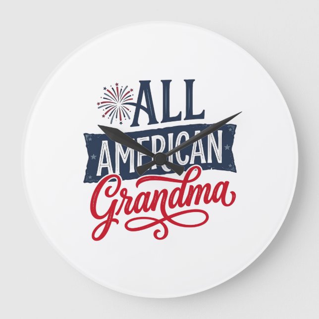 All American Grandma Patriotic Firework Design_1 Large Clock (Front)