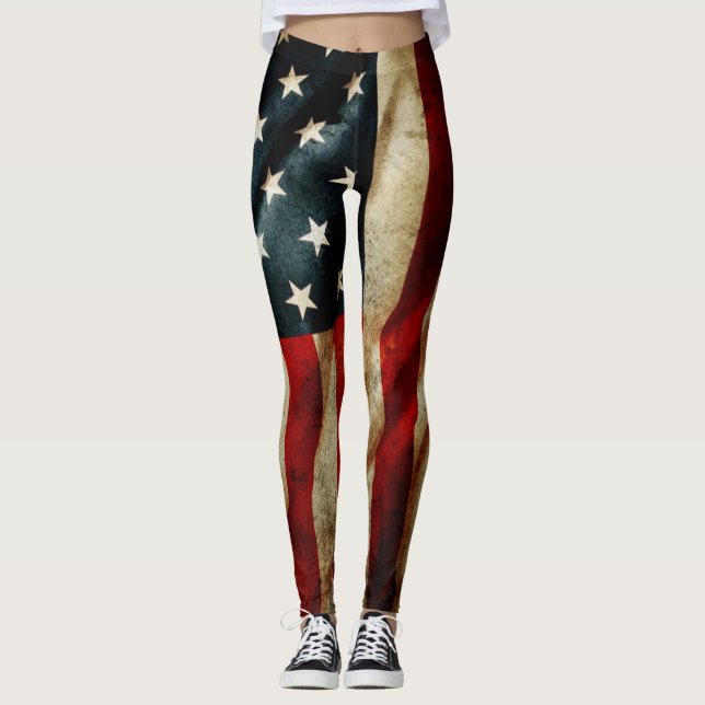All American Grunge Flag Yoga Leggings (Front)