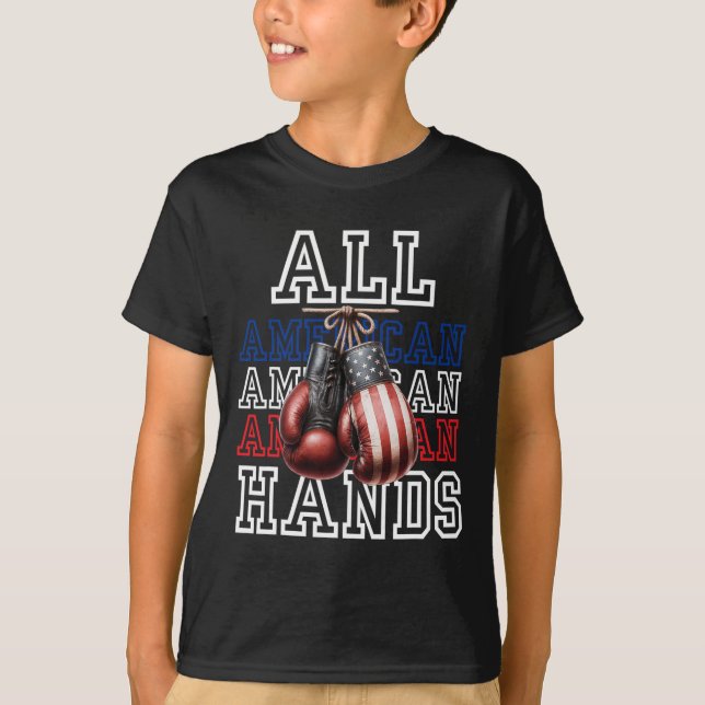 All American Hands Usa Flag Boxing Gloves Tee  (Front)