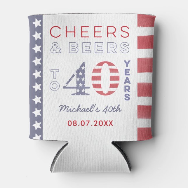 All-American Independence Day 40th Birthday Favour Can Cooler (Front)