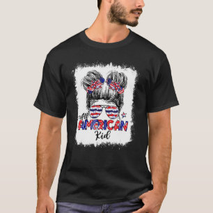 All American Kid Messy Bun Girls Tie Dye Cute 4th  T-Shirt