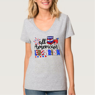 All American Librarian Messy Bun USA Flag 4th Of T-Shirt