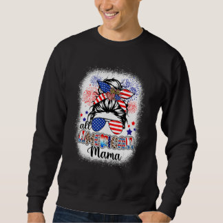 All American Mama Messy Bun 4th Of July Leopard Su Sweatshirt