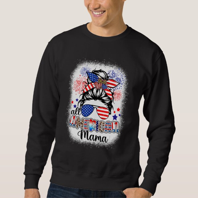 All American Mama Messy Bun 4th Of July Leopard Su Sweatshirt (Front)