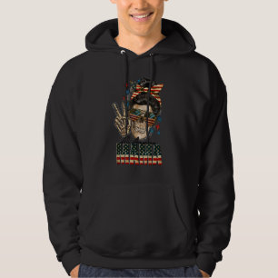 All American Mama Skull Messy Bun Mother s Day 4th Hoodie