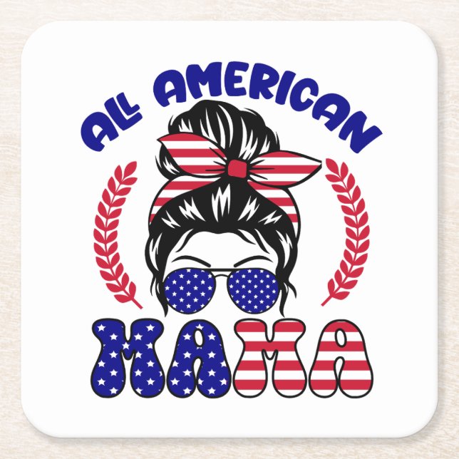 All American Mama  Square Paper Coaster (Front)