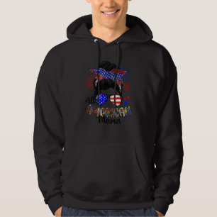 All American Mama USA Flag  4th Of July Messy Bun Hoodie
