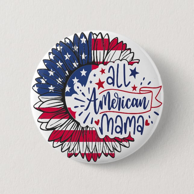 All American Mama USA Flag Red White Blue Patriot 6 Cm Round Badge (Front)