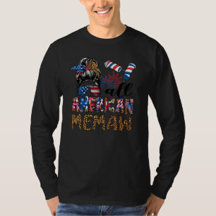 All American Memaw Messy Bun Usa Flag Leopard 4th T-Shirt