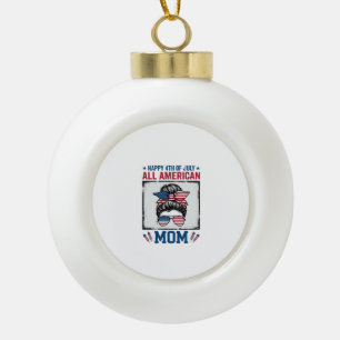 All American Mum 4th of July Vintage Shirt Design_ Ceramic Ball Christmas Ornament