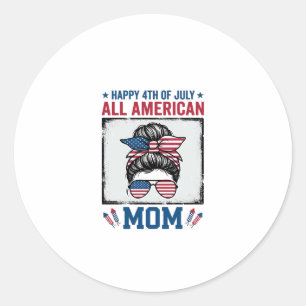 All American Mum 4th of July Vintage Shirt Design_ Classic Round Sticker