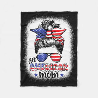 All American Mum Messy Bun Women 4th Of July Patri Fleece Blanket