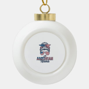 All American Nana Patriotic Messy Bun Vector Desig Ceramic Ball Christmas Ornament