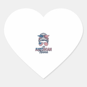 All American Nana Patriotic Messy Bun Vector Desig Heart Sticker