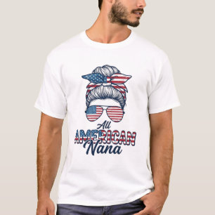 All American Nana Patriotic Messy Bun Vector Desig T-Shirt