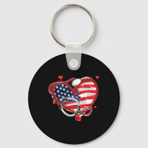 All American Nurse 4th Of July Patriotic Usa Flag Key Ring