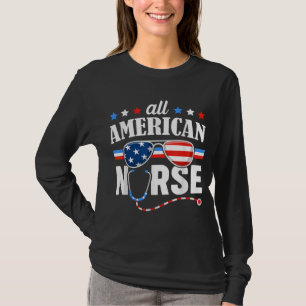 All American Nurse 4th of July Patriotic USA Flag T-Shirt