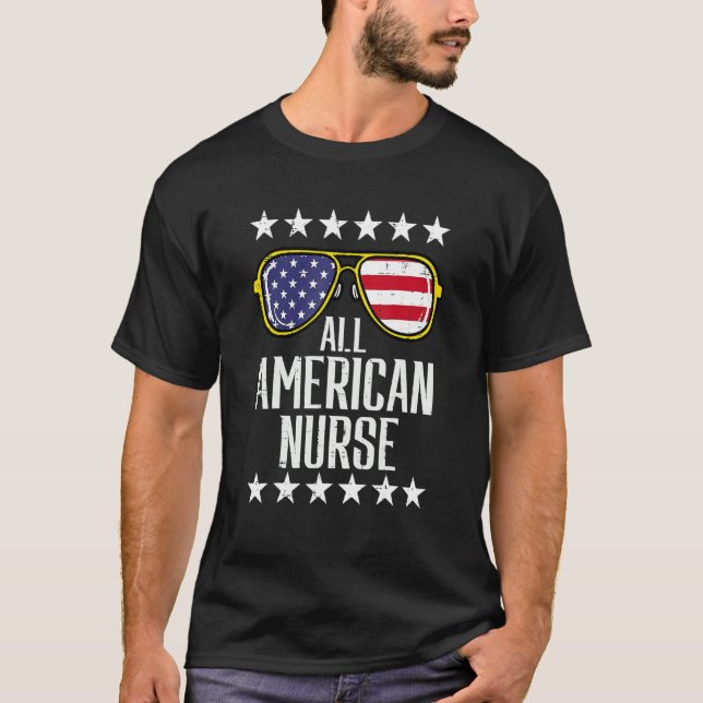 All American Nurse Scrub Memorial Day 4th Of July  T-Shirt (Front)