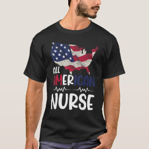 All American Nurse Usa Flag 4th Of July Women Mum  T-Shirt