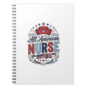 All American Nurse Vintage Patriotic Shirt Design_ Notebook