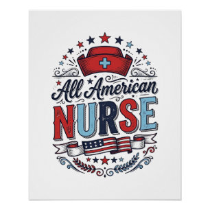 All American Nurse Vintage Patriotic Shirt Design_ Poster