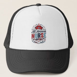 All American Nurse Vintage Patriotic Shirt Design_ Trucker Hat
