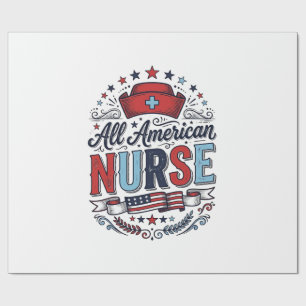 All American Nurse Vintage Patriotic Shirt Design_ Wrapping Paper