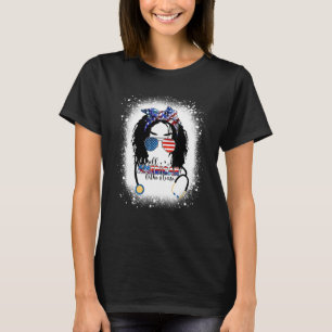 All American Ortho Nurse Messy Bun Afro 4th Of Jul T-Shirt
