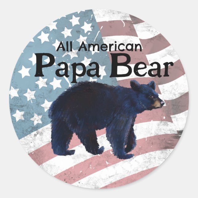 All American Papa Bear  Classic Round Sticker (Front)