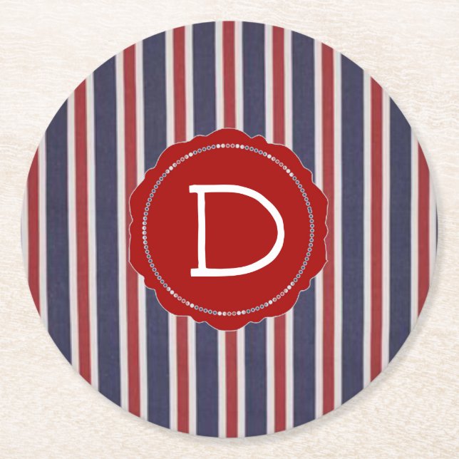 All-American Patriotic Striped Design Round Paper Coaster (Front)