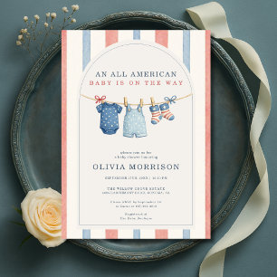 All American Patriotic Stripes Baby Shower Invitation