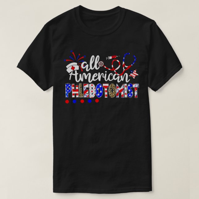 All American Phlebotomist Fireworks Leopard 4th Of T-Shirt (Design Front)