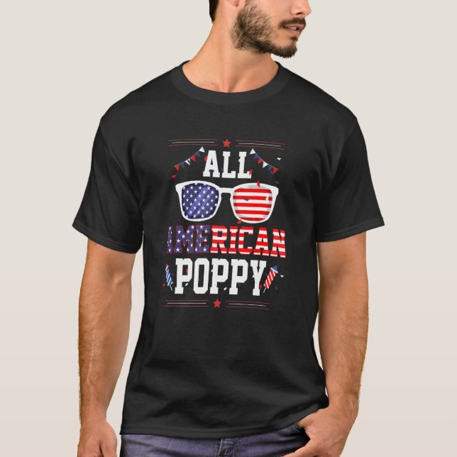 All American Poppy 4th of July US Flag Sunglasses  T-Shirt (Front)