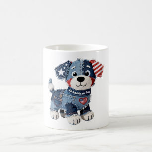 All-American Pup Patriotic Denim Patchwork Dog Coffee Mug