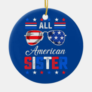 All American Sister 4th Of July USA Family Ceramic Tree Decoration