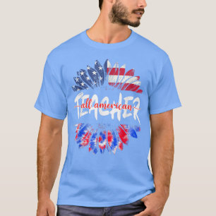 All American Teacher 4th Of July Tie Dye Sunflower T-Shirt