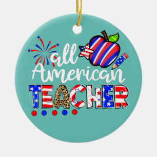 All American Teacher Fireworks Leopard 4th Of Ceramic Tree Decoration