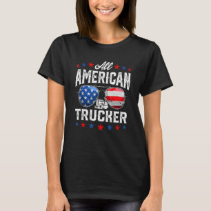 All American Trucker 4th Of July Patriotic Us Flag T-Shirt