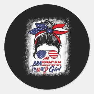 All American Trump Girl 4th Of July Messy Bun Pro  Classic Round Sticker