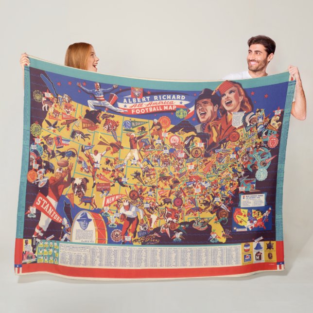 All-American Vintage Football Map Fleece Blanket (In Situ)