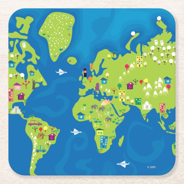 All Around the World Square Paper Coaster (Front)