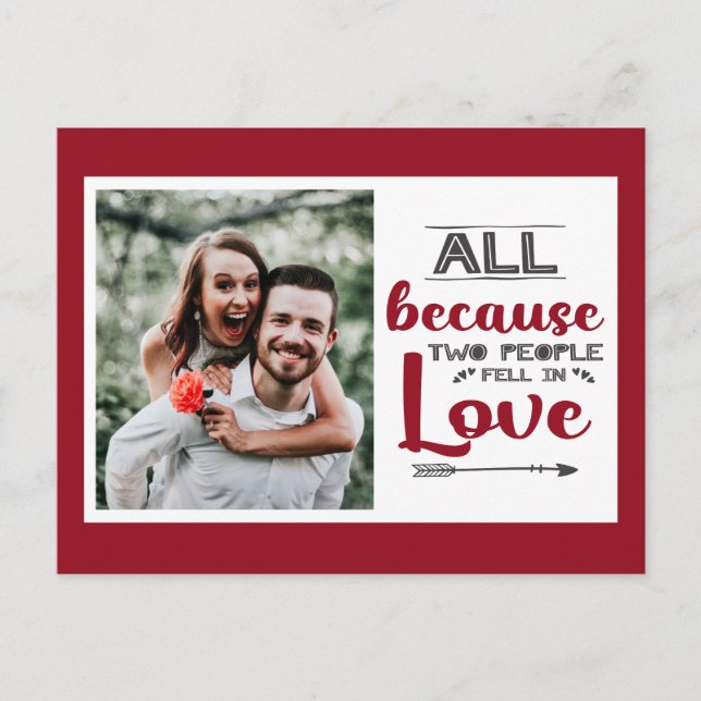All because two people fell in love with picture holiday postcard (Front)