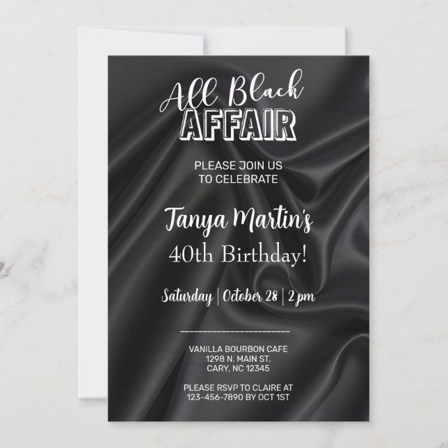All Black Affair adult woman birthday invitation. Invitation (Front)